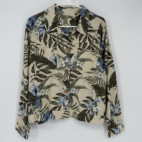 naturals d&co Tops - Naturals D&Co Tropical Linen Blend Button Front Top Medium Coastal Boho Resort